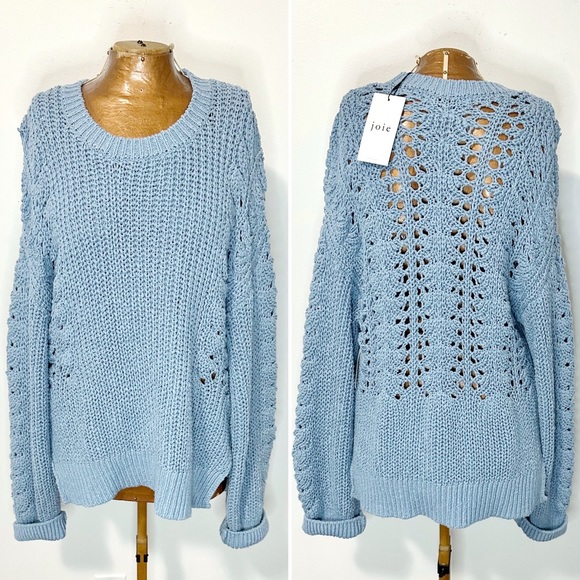 Joie Light Blue Oversized Windome Open Knit Chunky SweateR NWT Size Medium - Picture 2 of 5